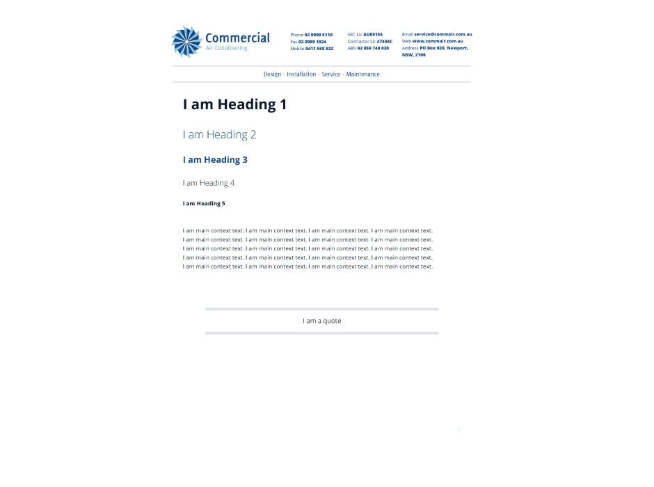 Commercial Air Conditioning Letterhead