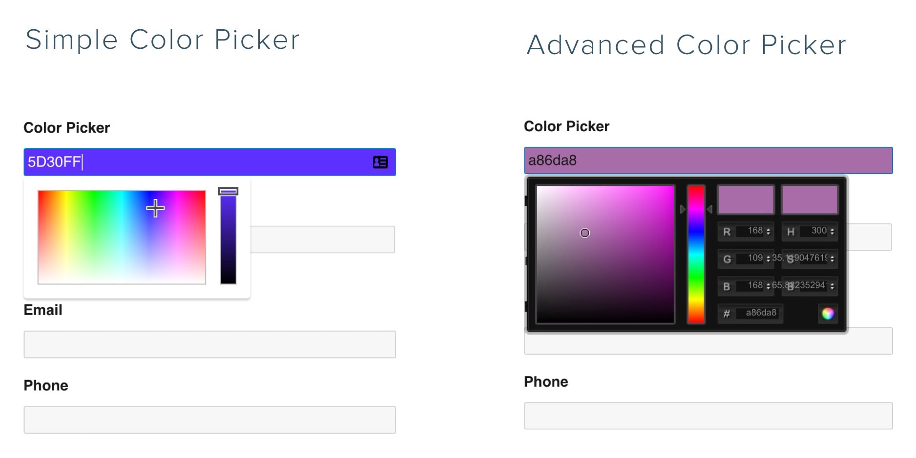 gravity forms color field picker styles