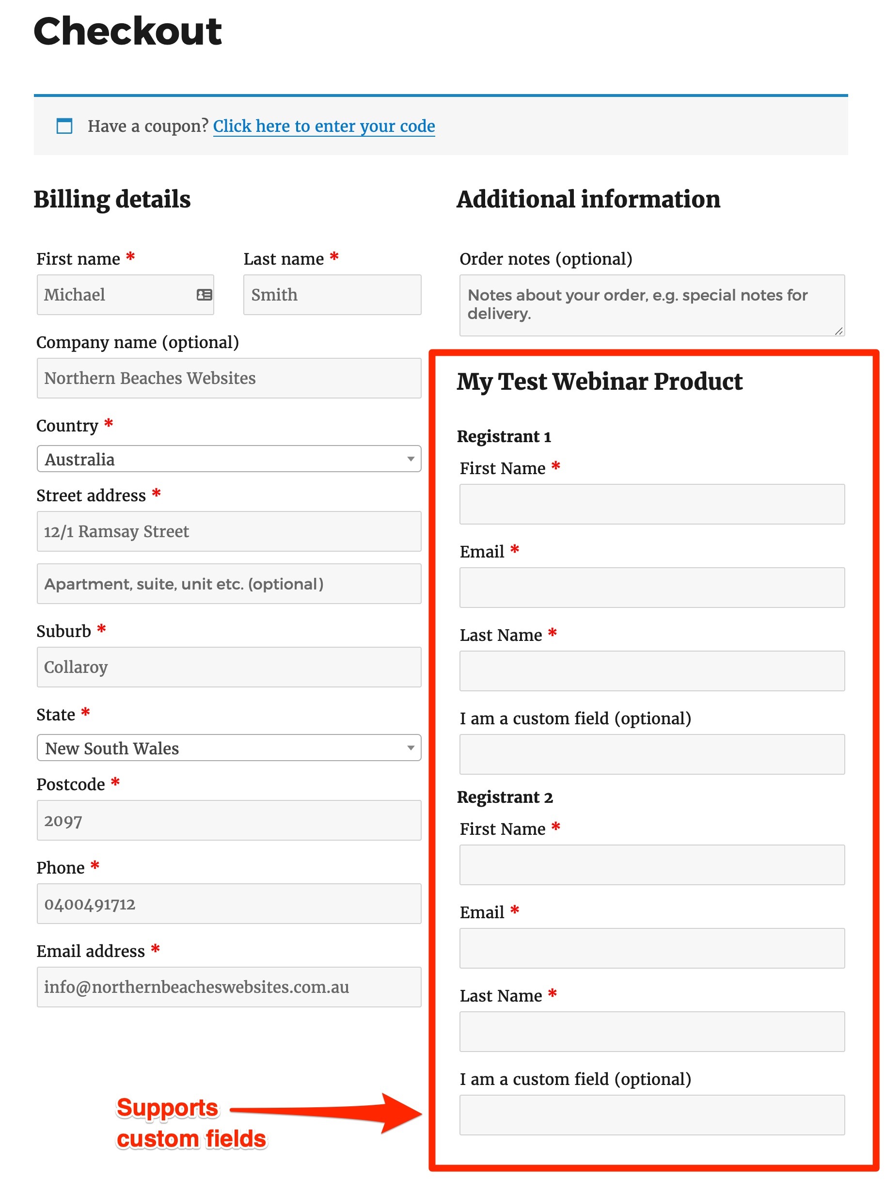 Check display with custom field support